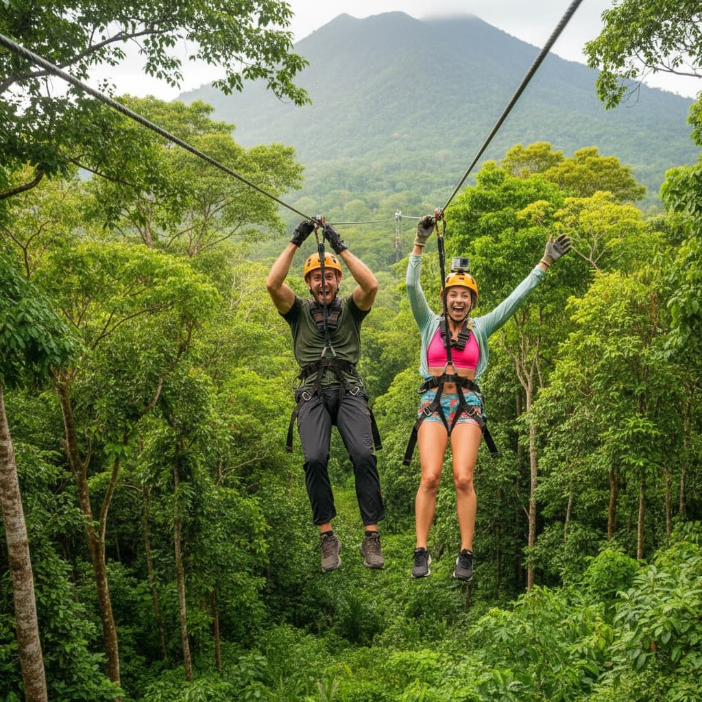 curve latina woman zipline tropical adventure 55768991