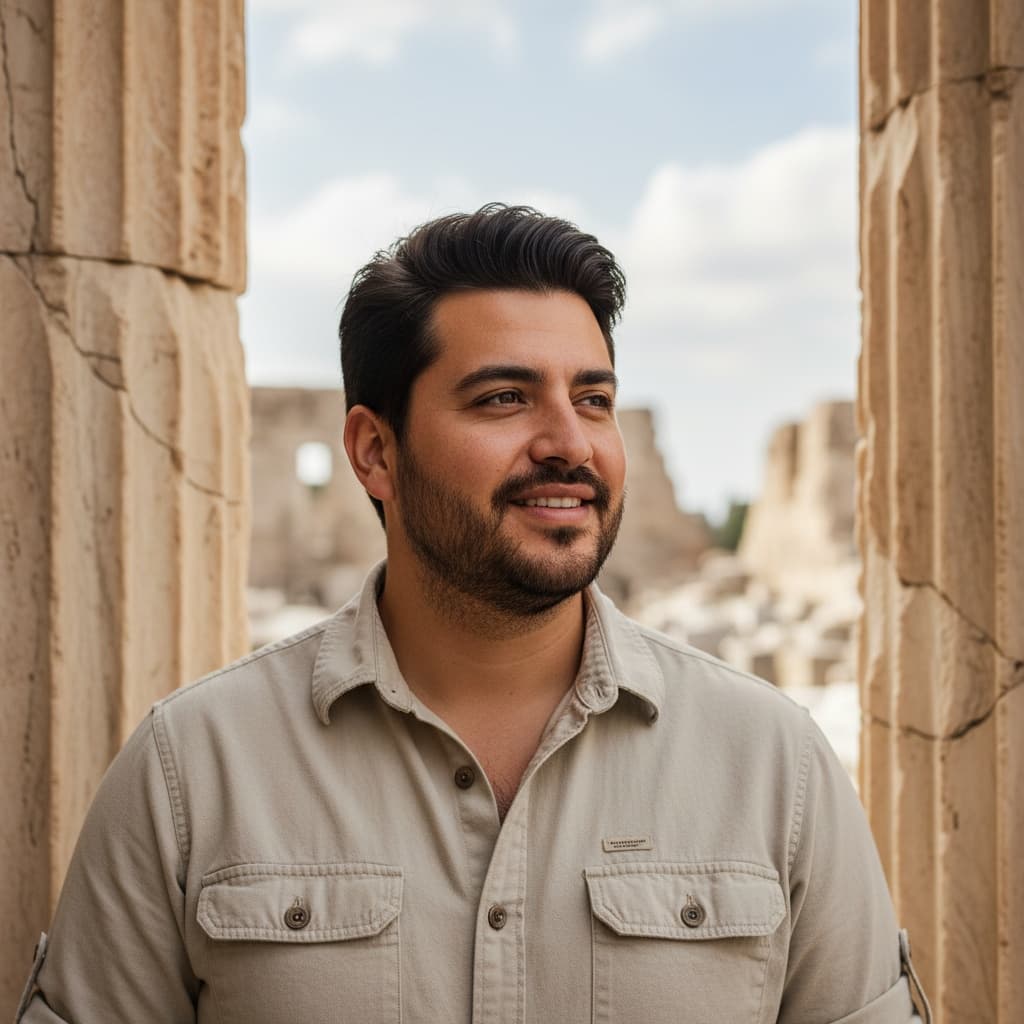 curve latino man ancient ruins close up 63679437
