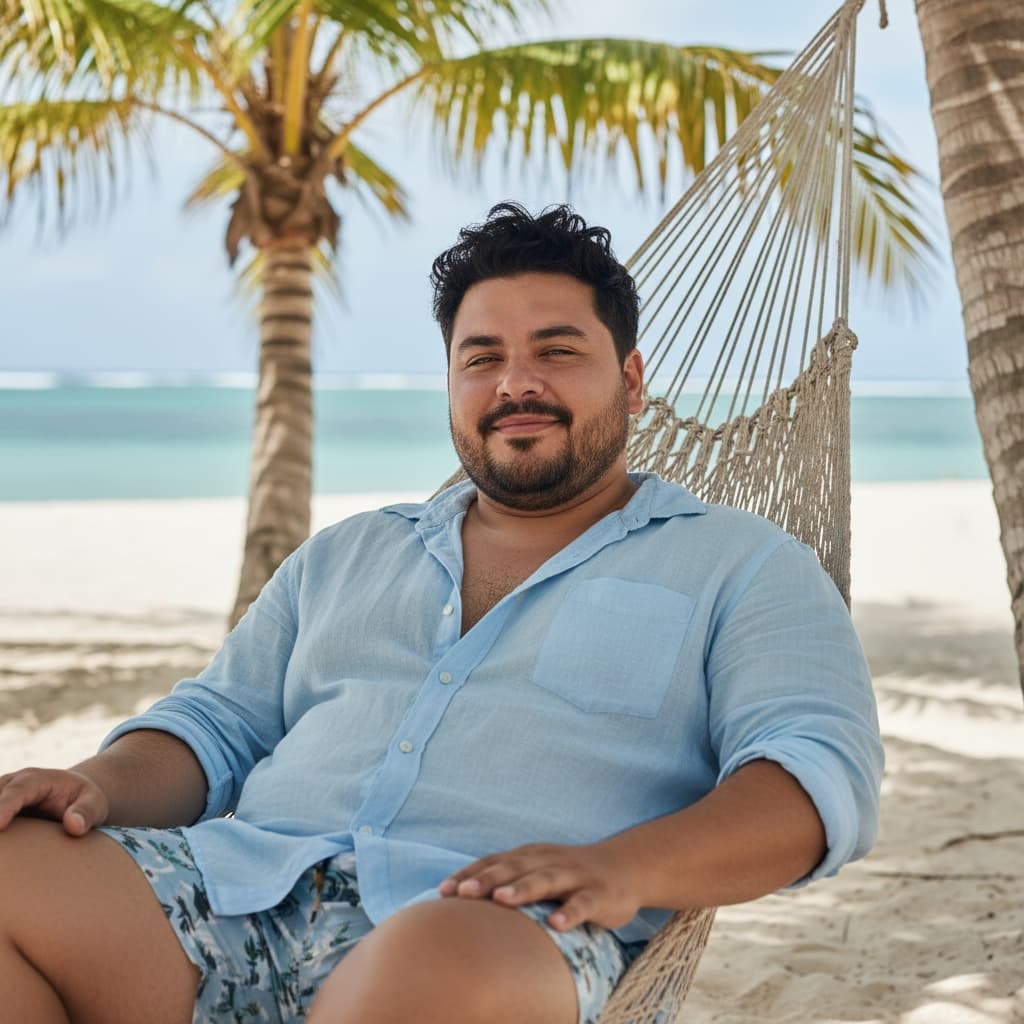 curve latino man beach hammock relaxing 81755967