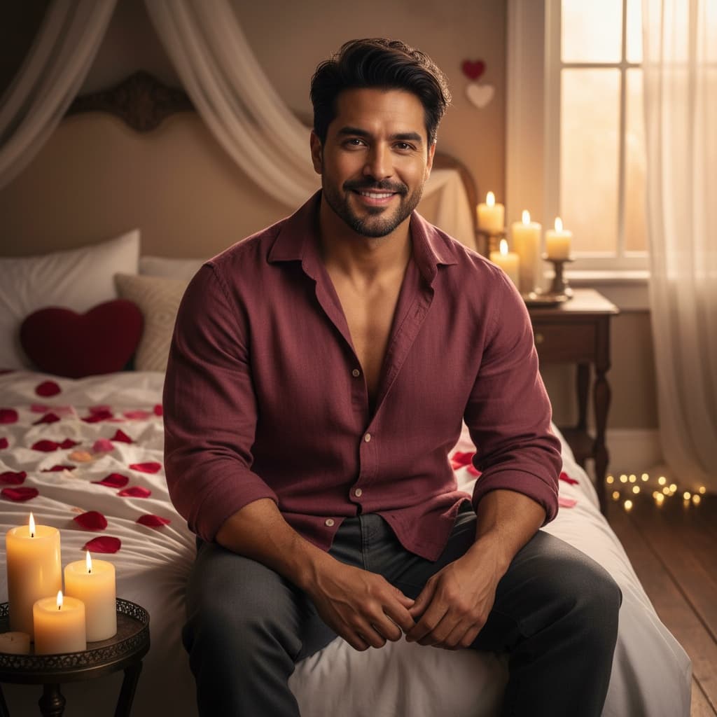 curve latino man bedroom romantic portrait 91818285