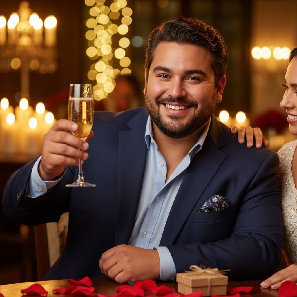 curve latino man champagne celebration 87296370