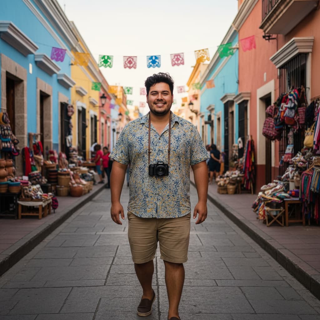 curve latino man colorful mexican street scene 31210005