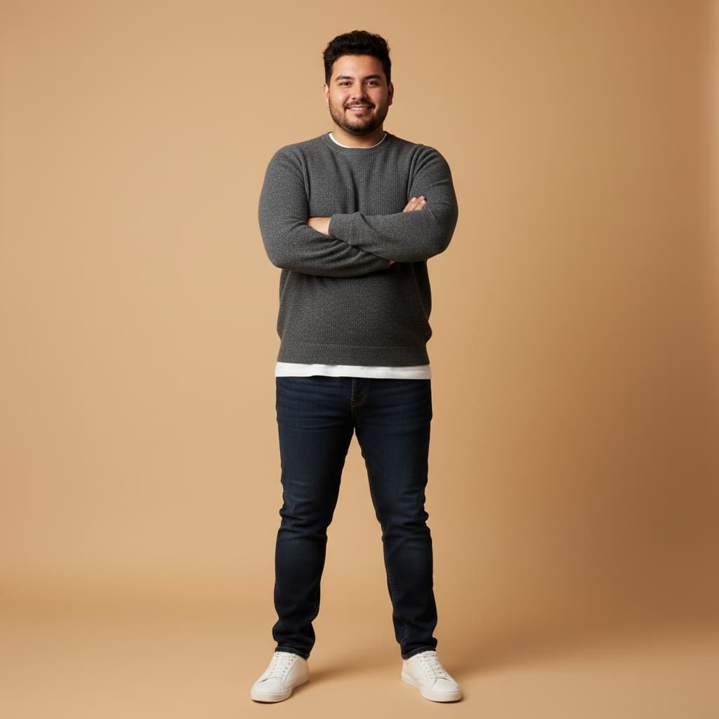 curve latino man minimal beige background 95756744