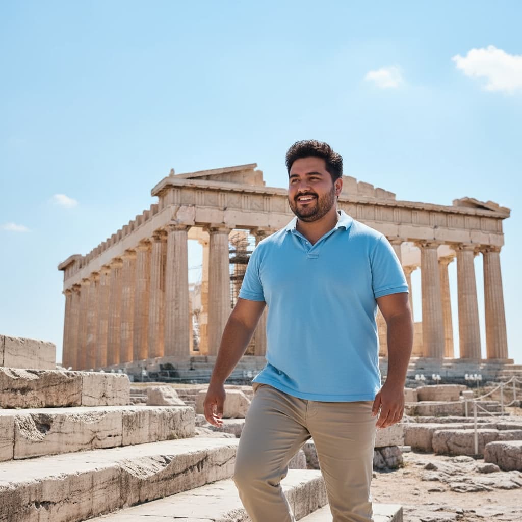 curve latino man parthenon steps walking 78323118