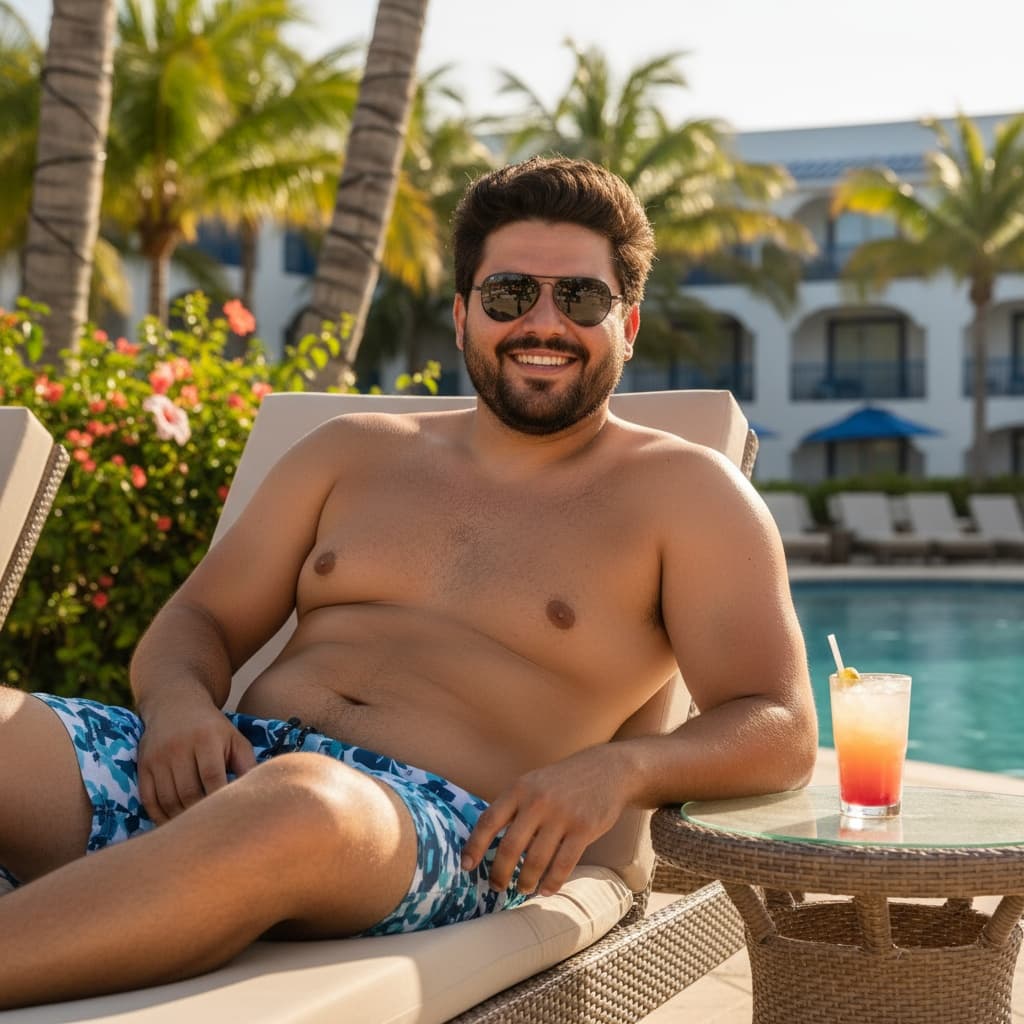 curve latino man poolside resort lifestyle 28903325