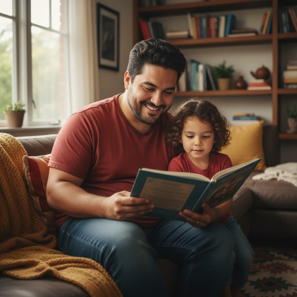 curve latino man reading story together 65681579