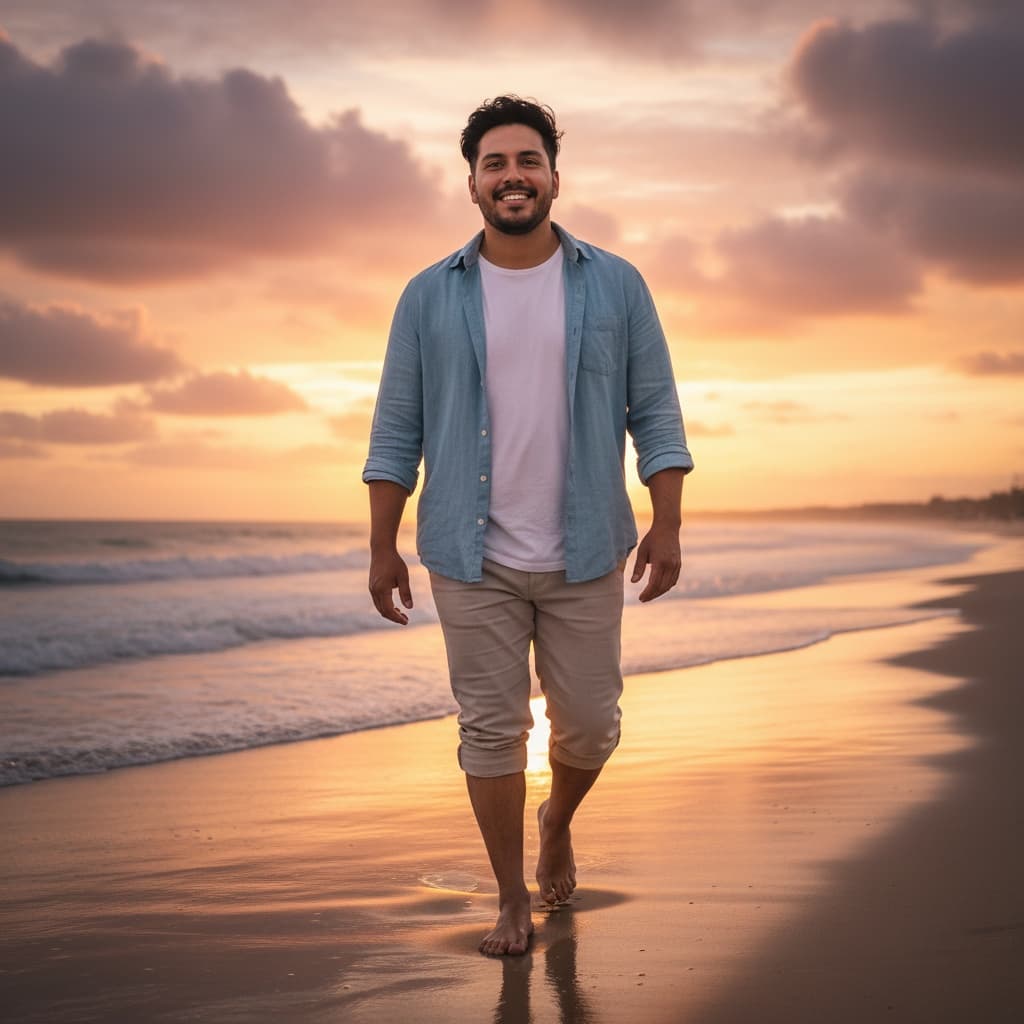 curve latino man sunset beach walk romantic 41015218