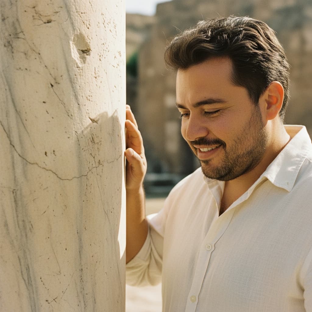 curve latino man touching ancient marble 97913962