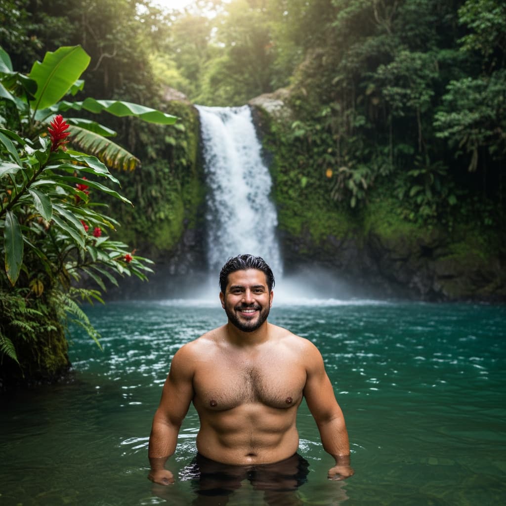 curve latino man tropical waterfall pool 81591325