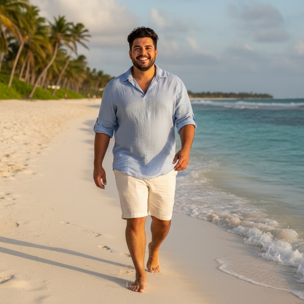 curve latino man white sand beach walking 83839637