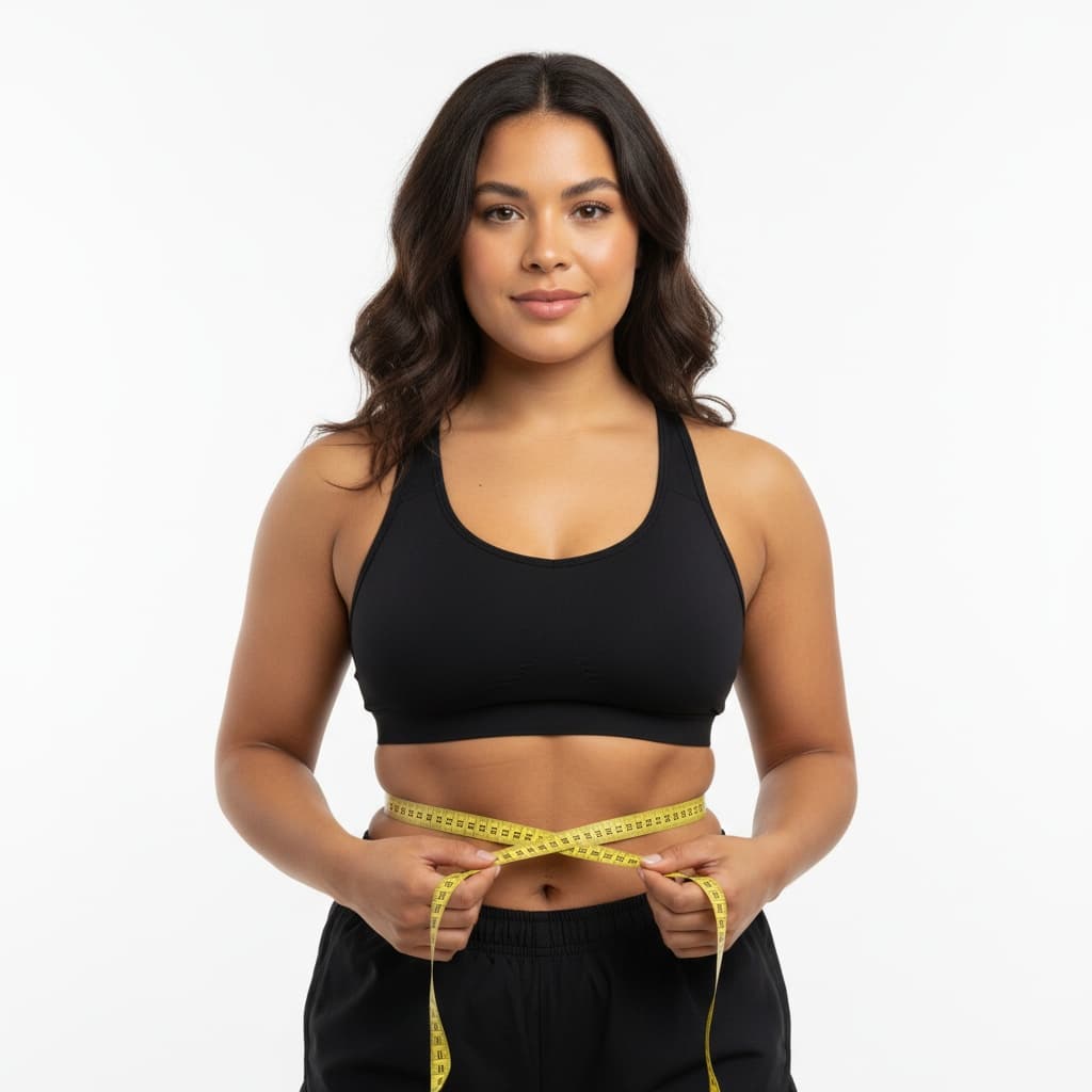 curve latino woman before measuring progress start 78433568