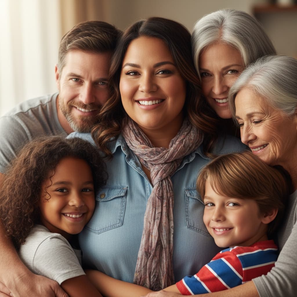 curve latino woman close group hug 31922146