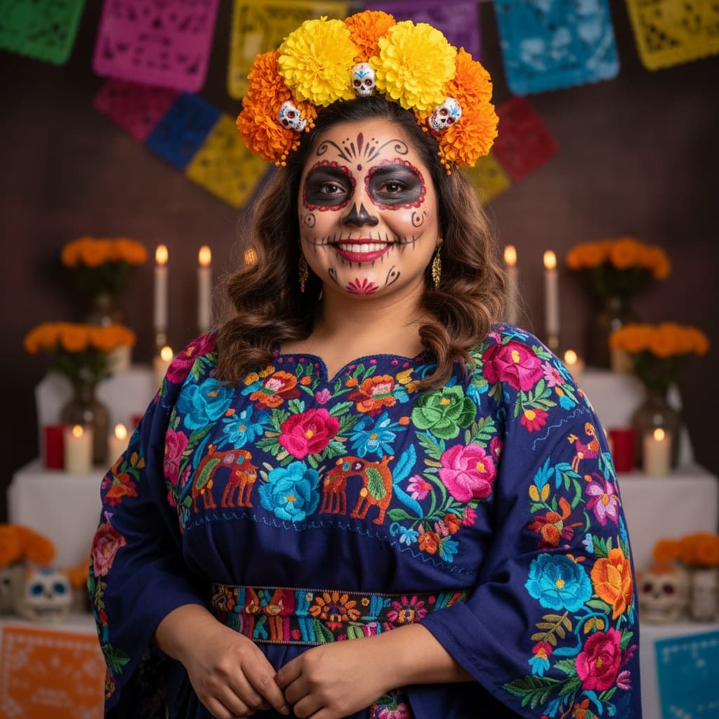 curve latino woman day of dead celebration 67298465