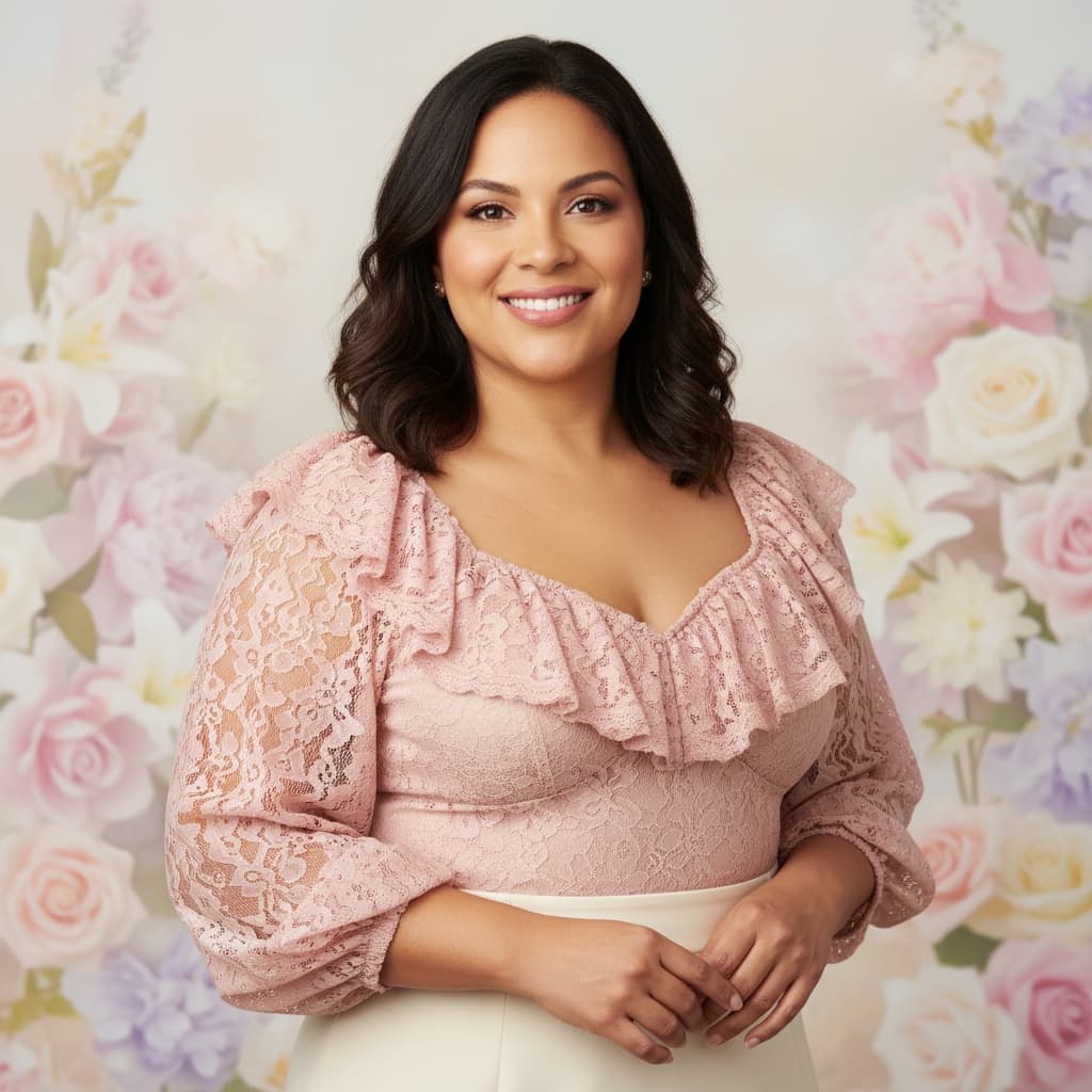 curve latino woman elegant portrait flowers 38742980