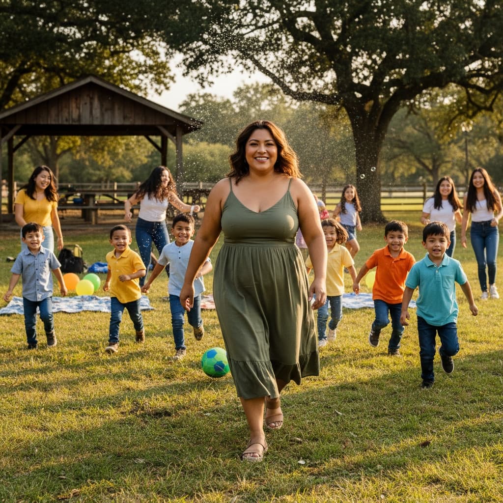 curve latino woman kids cousins playing 31833562
