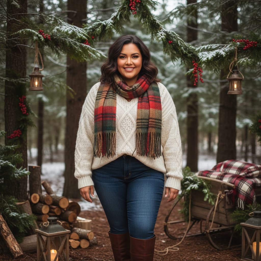 curve latino woman rustic woodland christmas 78354067