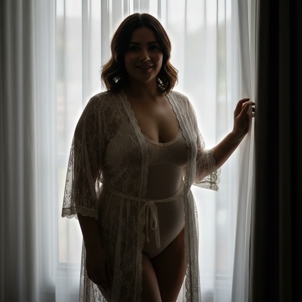 curve latino woman standing window silhouette 23804041