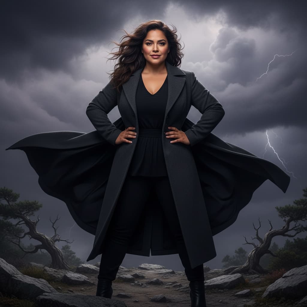 curve latino woman stormy cliff overlord 43457643