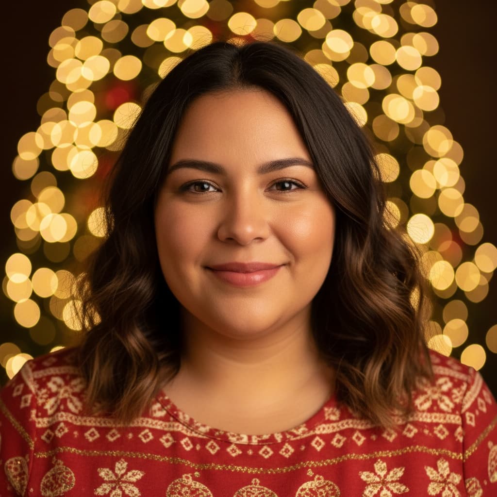 curve latino woman twinkling lights bokeh 99937874