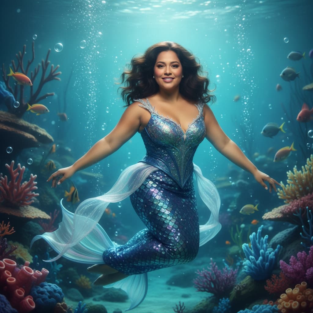 curve latino woman underwater mermaid scene 65952253