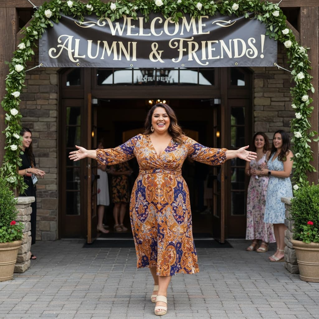 curve latino woman welcoming arrival at venue 54507164