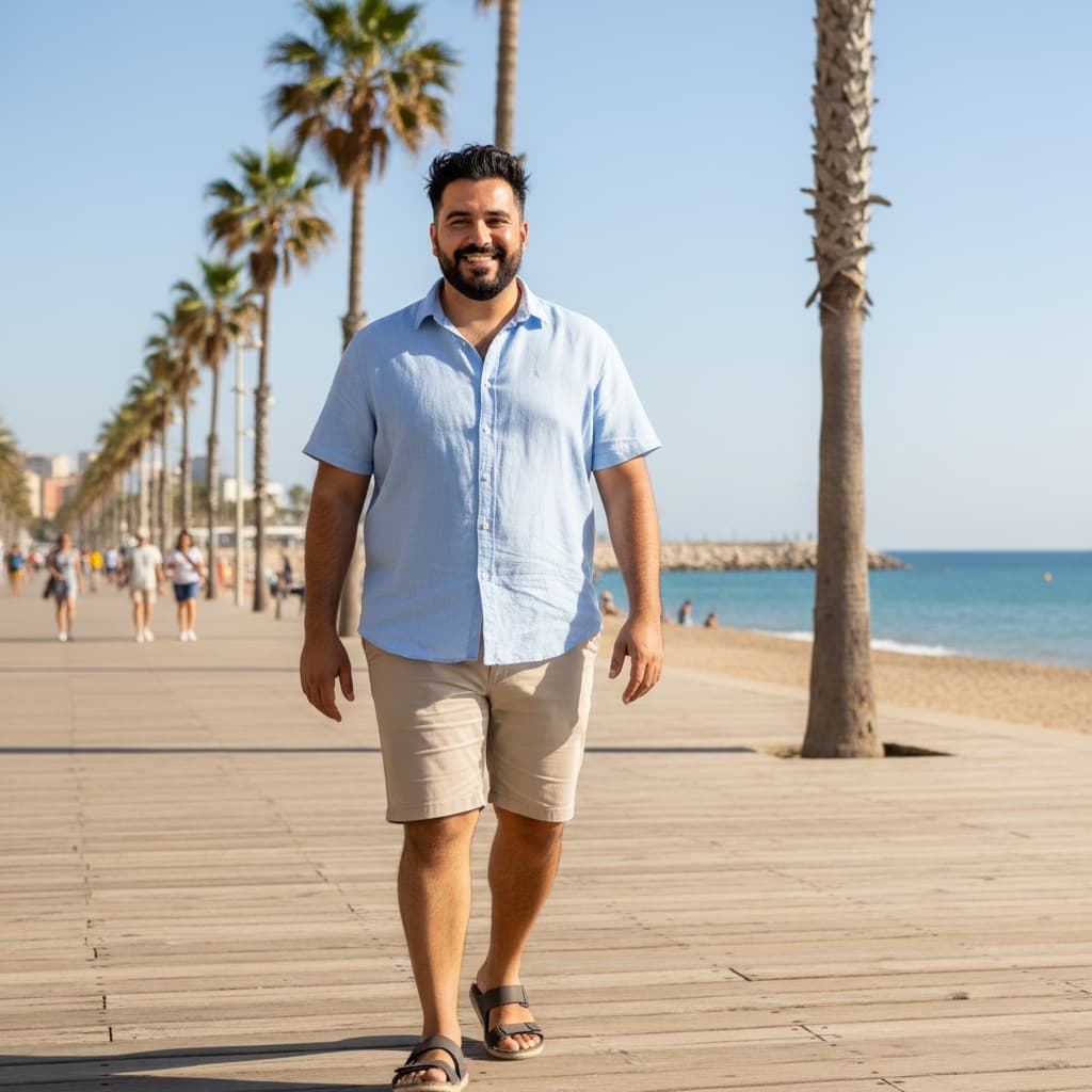 curve middle_eastern man barcelona beach boardwalk 44191660