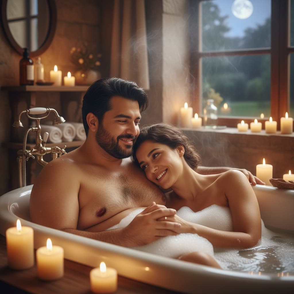 curve middle_eastern man bathtub romantic scene 94507841