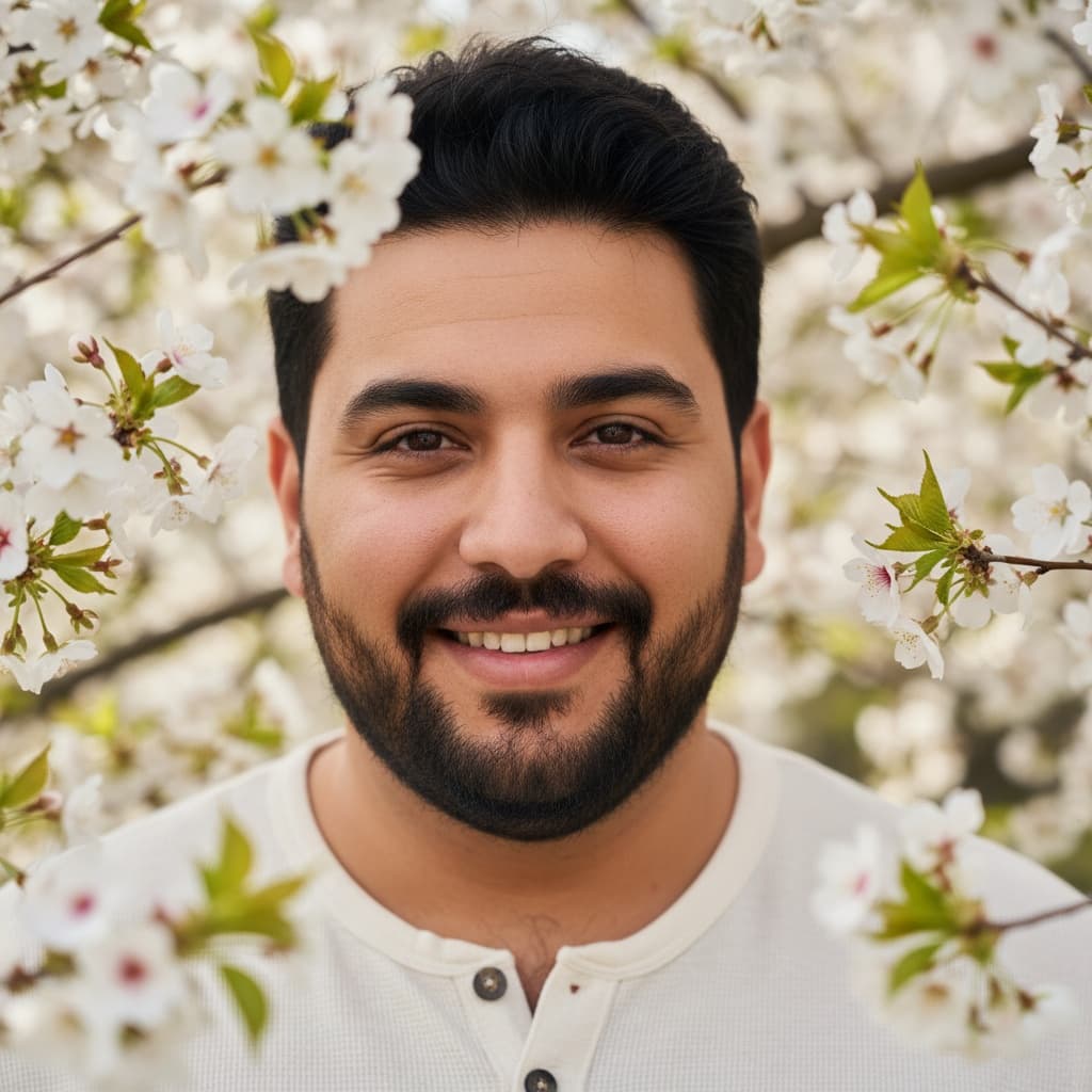 curve middle_eastern man close up blossom framing 64817419