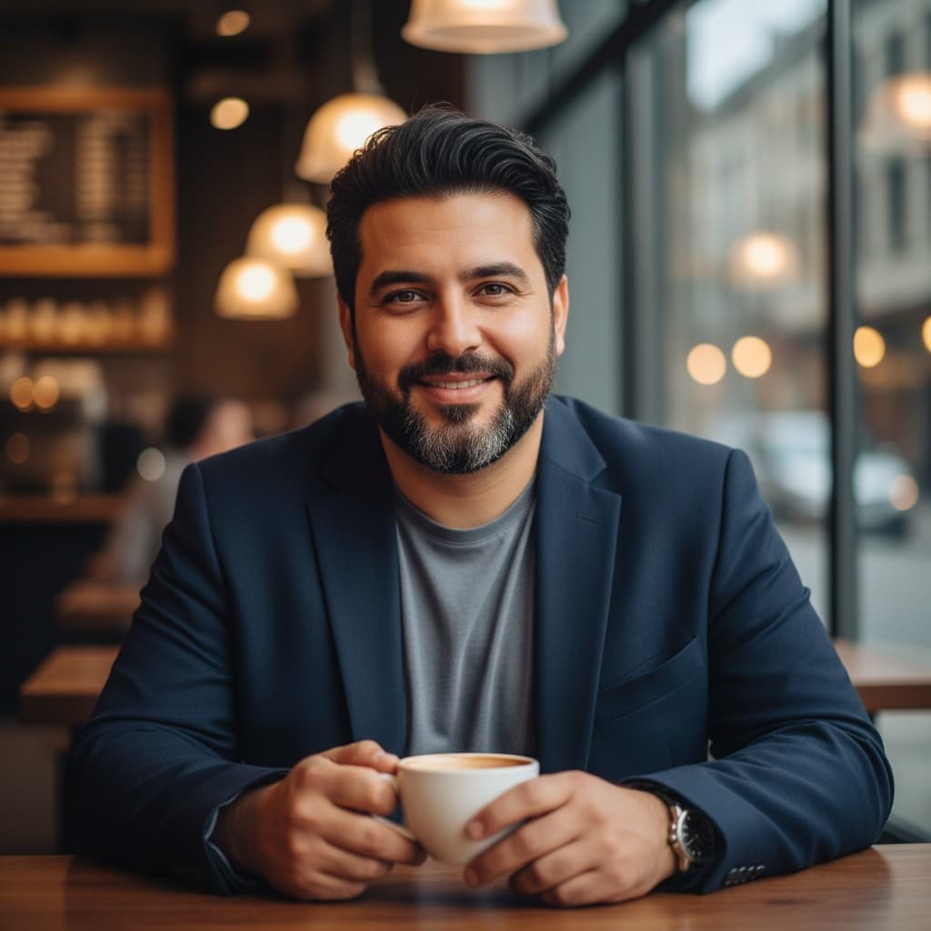 curve middle_eastern man coffee shop approachable 43985077