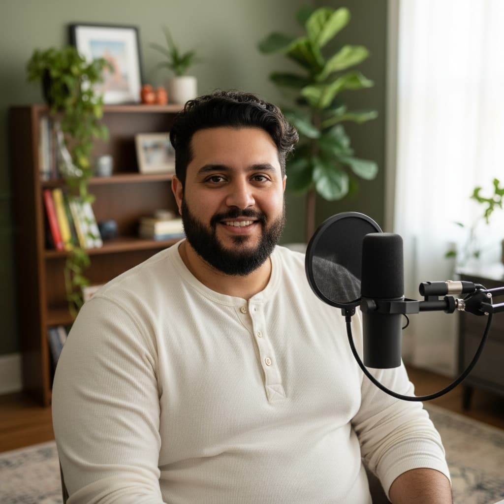 curve middle_eastern man cozy home studio 34885212