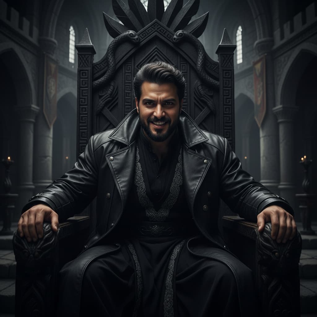curve middle_eastern man dark throne room ruler 76323095