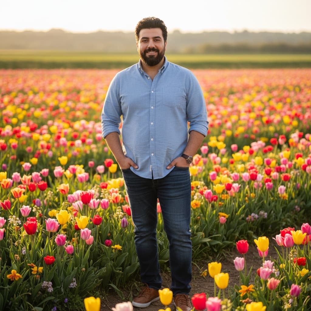 curve middle_eastern man flower field full body 94106587
