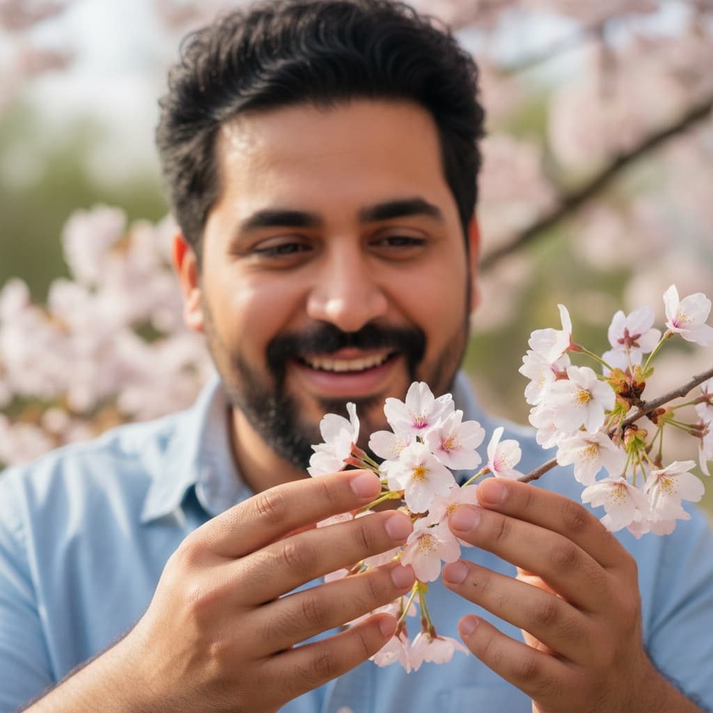 curve middle_eastern man hands touching blossoms 86060700