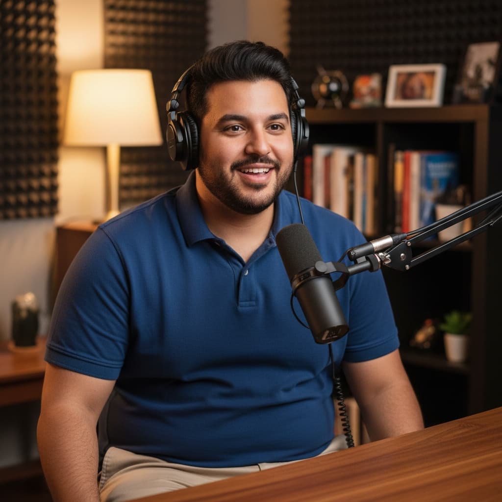 curve middle_eastern man headphones on recording 68968039
