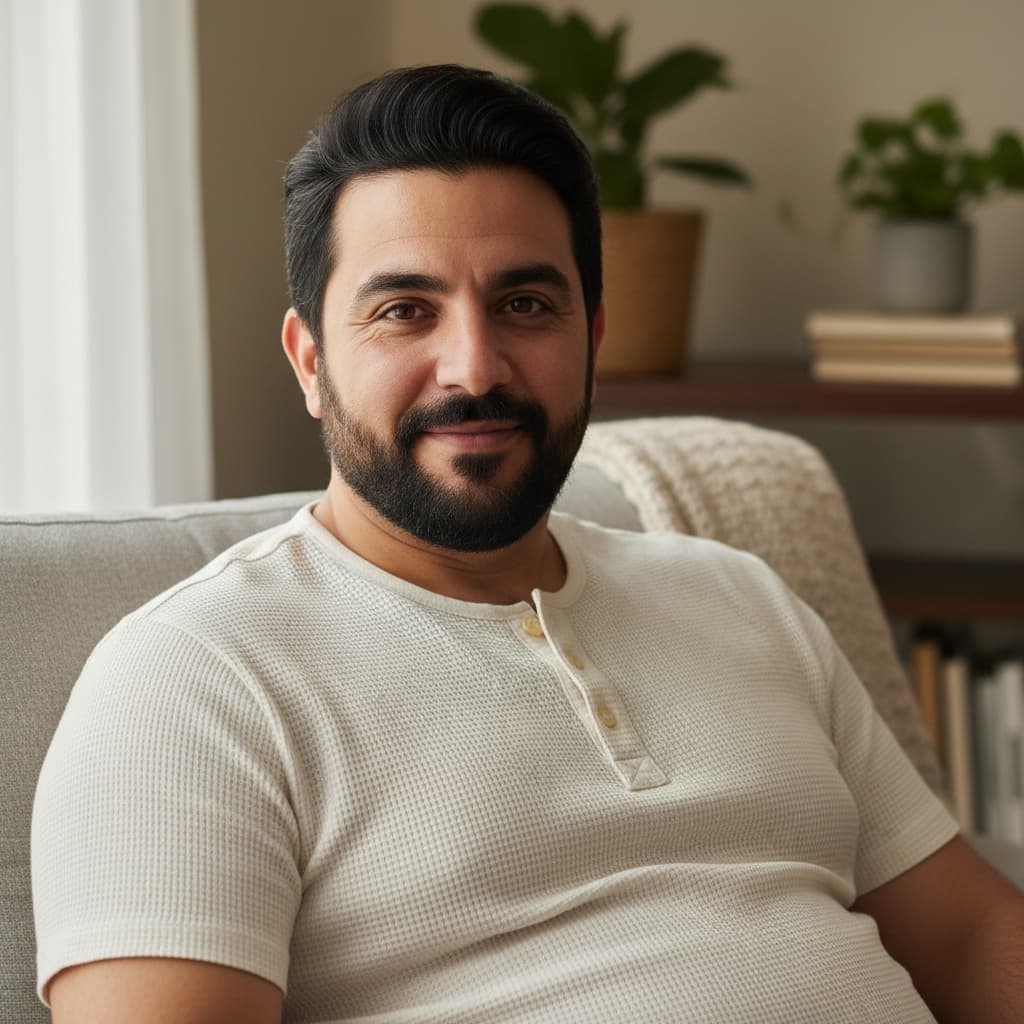 curve middle_eastern man home relaxed authentic 69228481