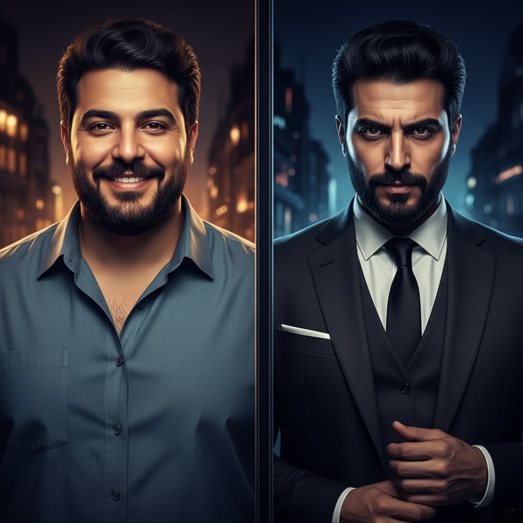 curve middle_eastern man mirror reflection duality 26838074
