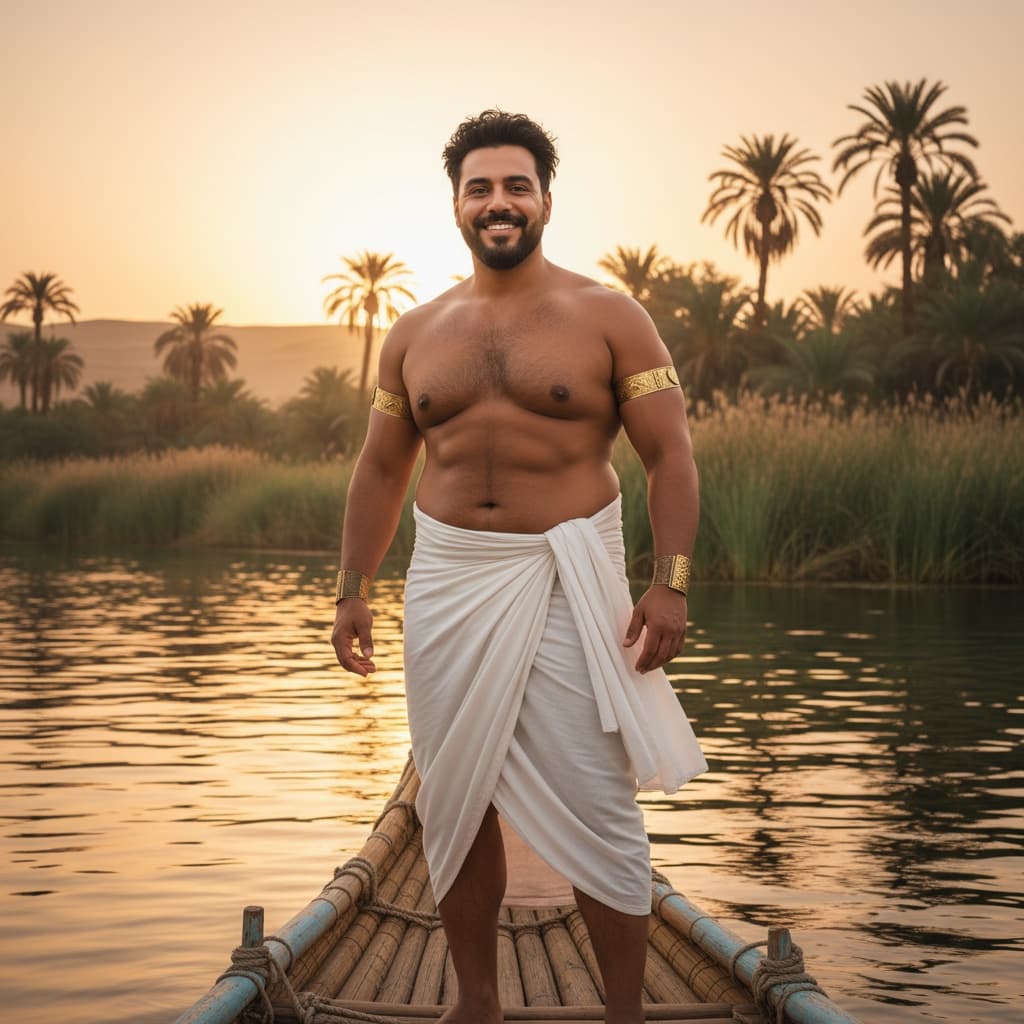 curve middle_eastern man nile river boat 46064447
