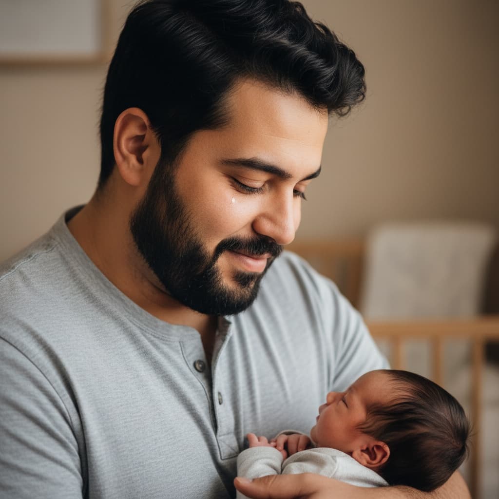 curve middle_eastern man parent gazing at newborn 14172222