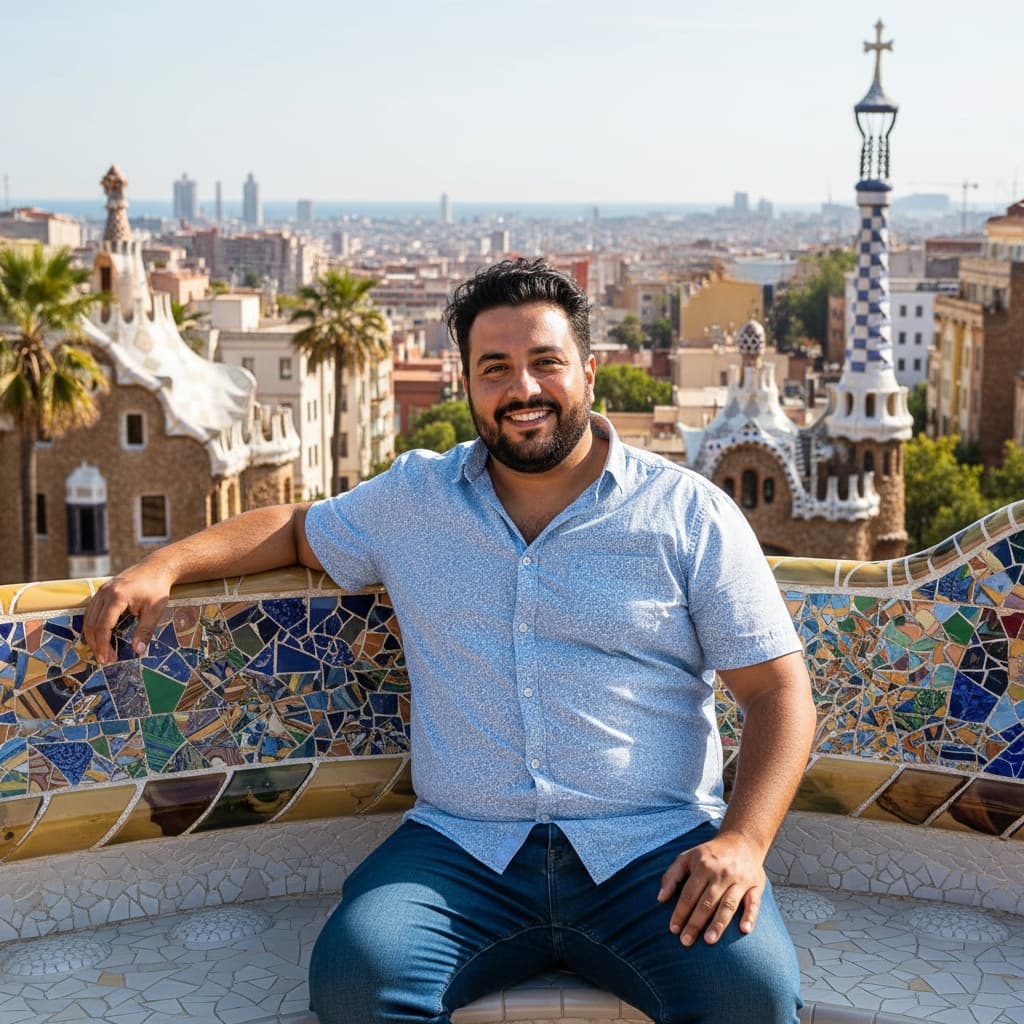 curve middle_eastern man park guell mosaic bench 22715710