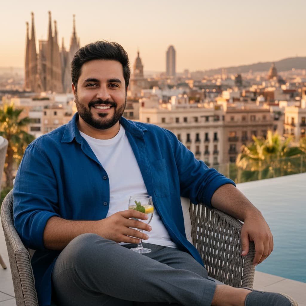 curve middle_eastern man rooftop terrace cityscape 50983278