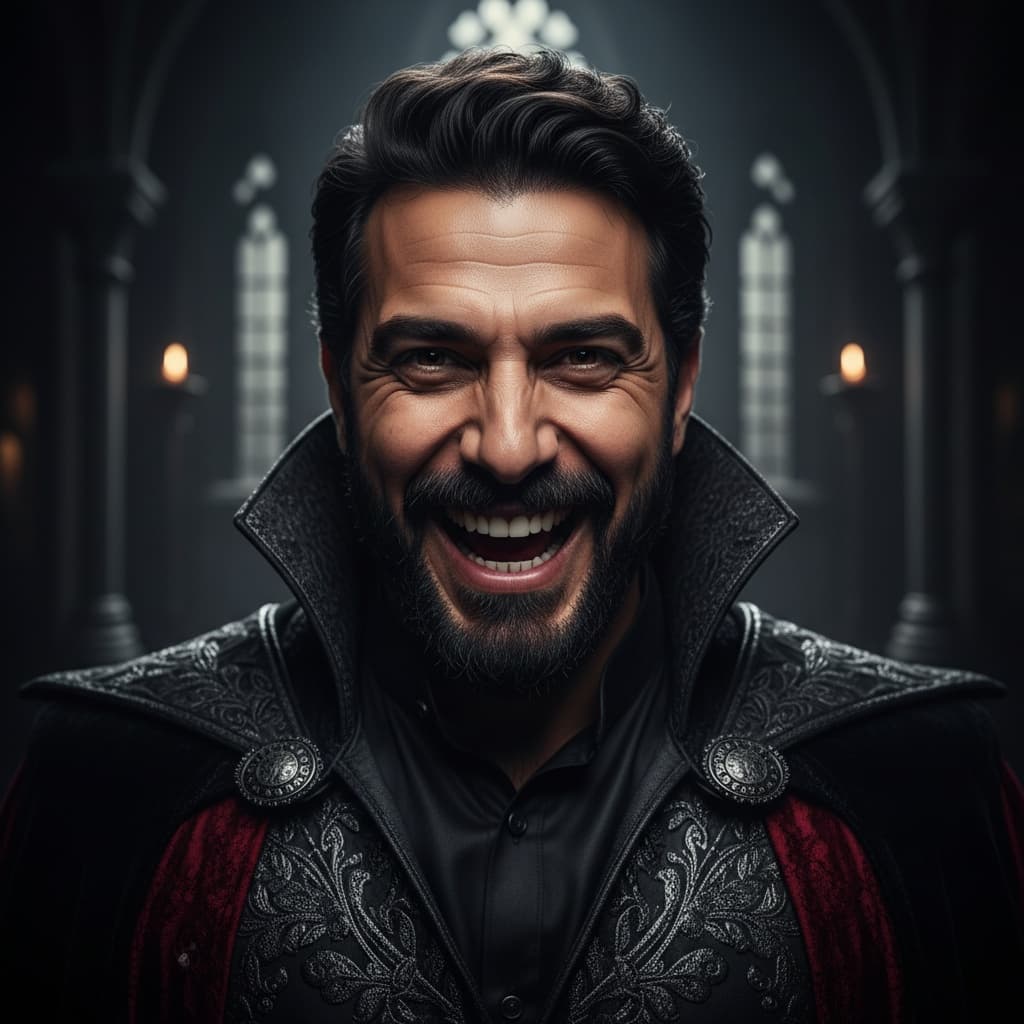 curve middle_eastern man sinister laugh closeup 19417291