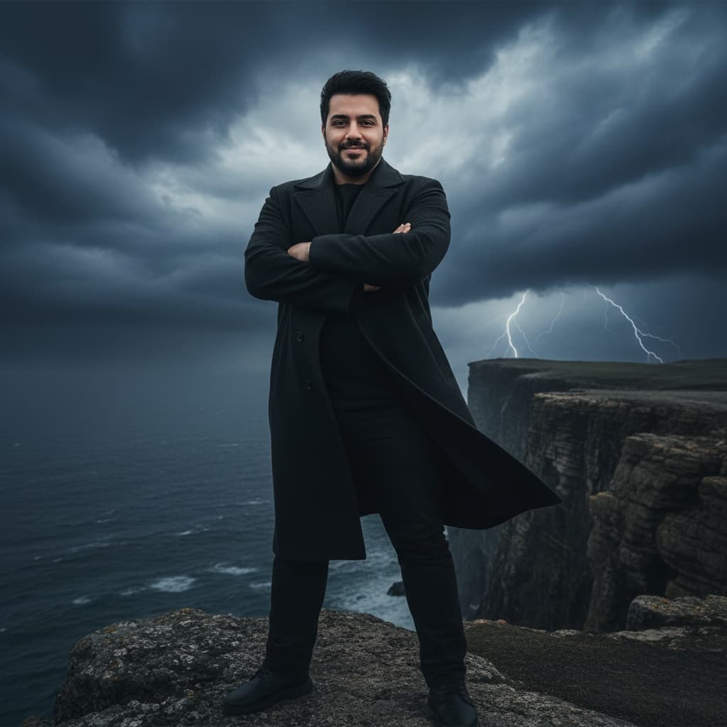 curve middle_eastern man stormy cliff overlord 41513724