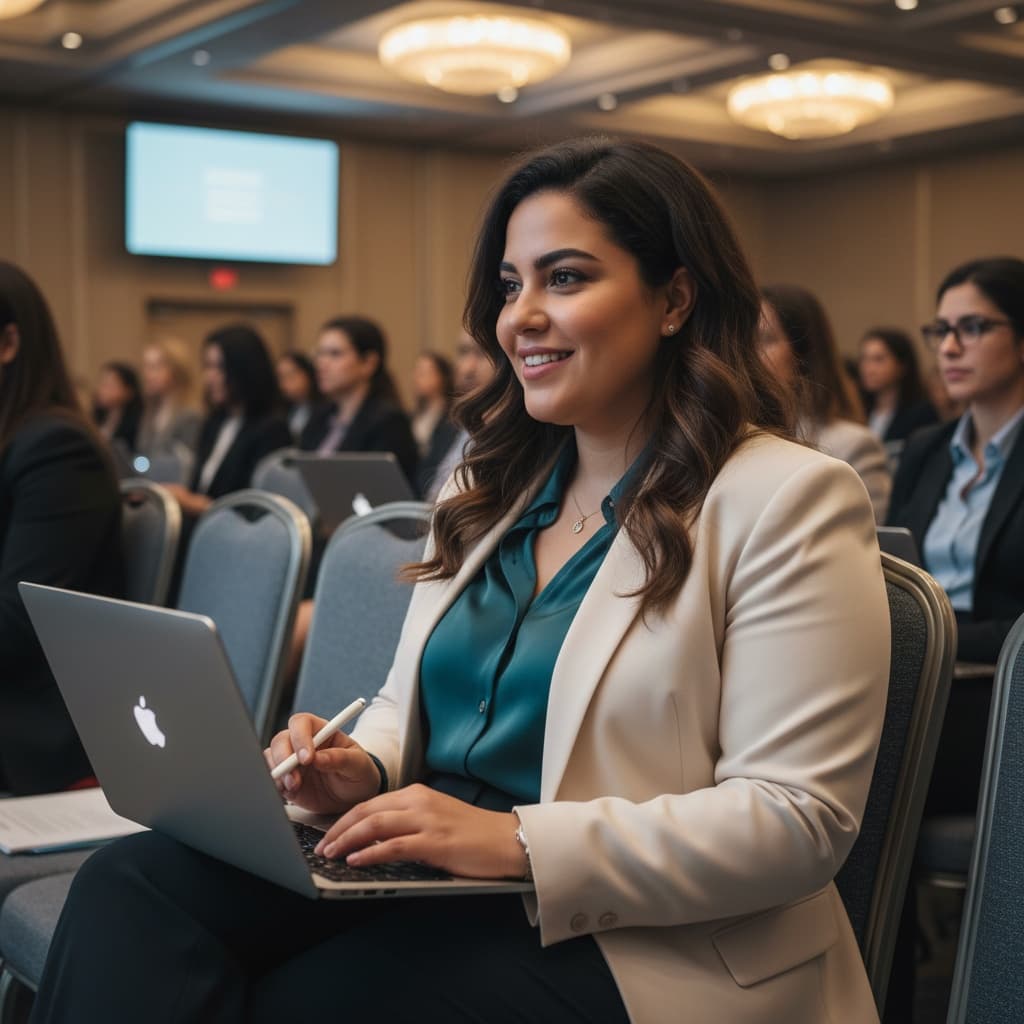 curve middle_eastern woman audience taking notes 58793576