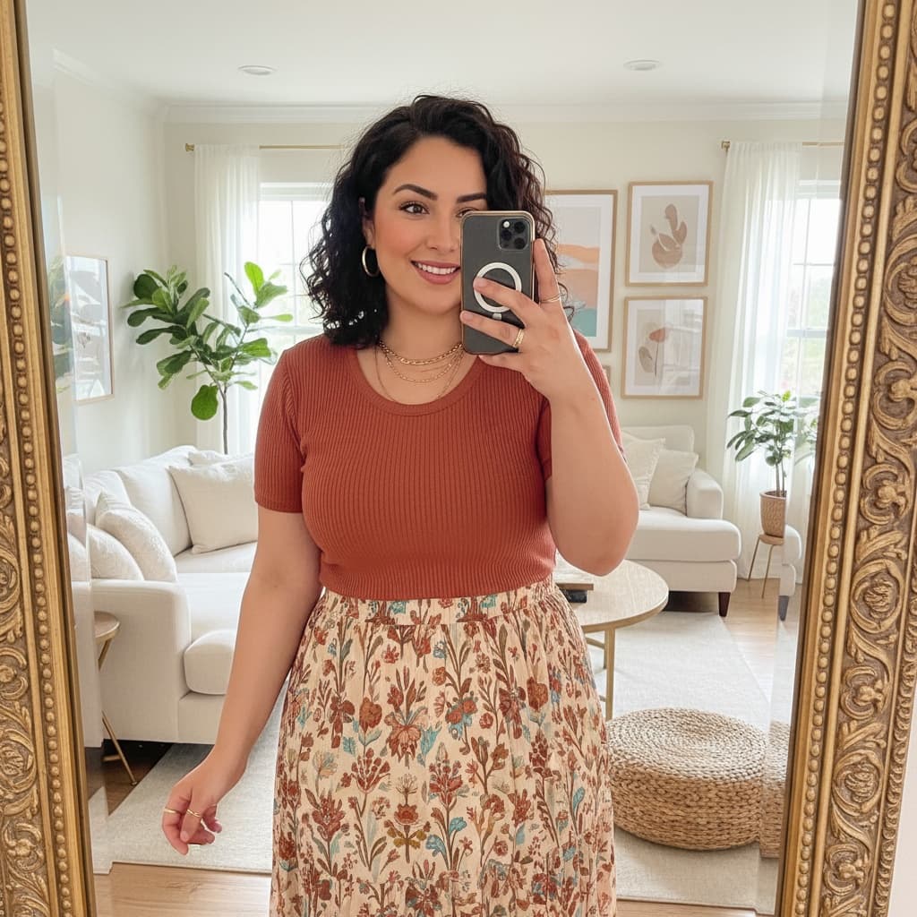 curve middle_eastern woman mirror selfie styled 82893948