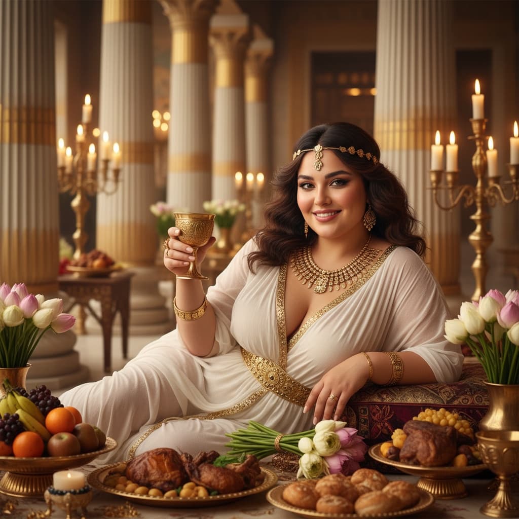 curve middle_eastern woman noble banquet hall 93922104