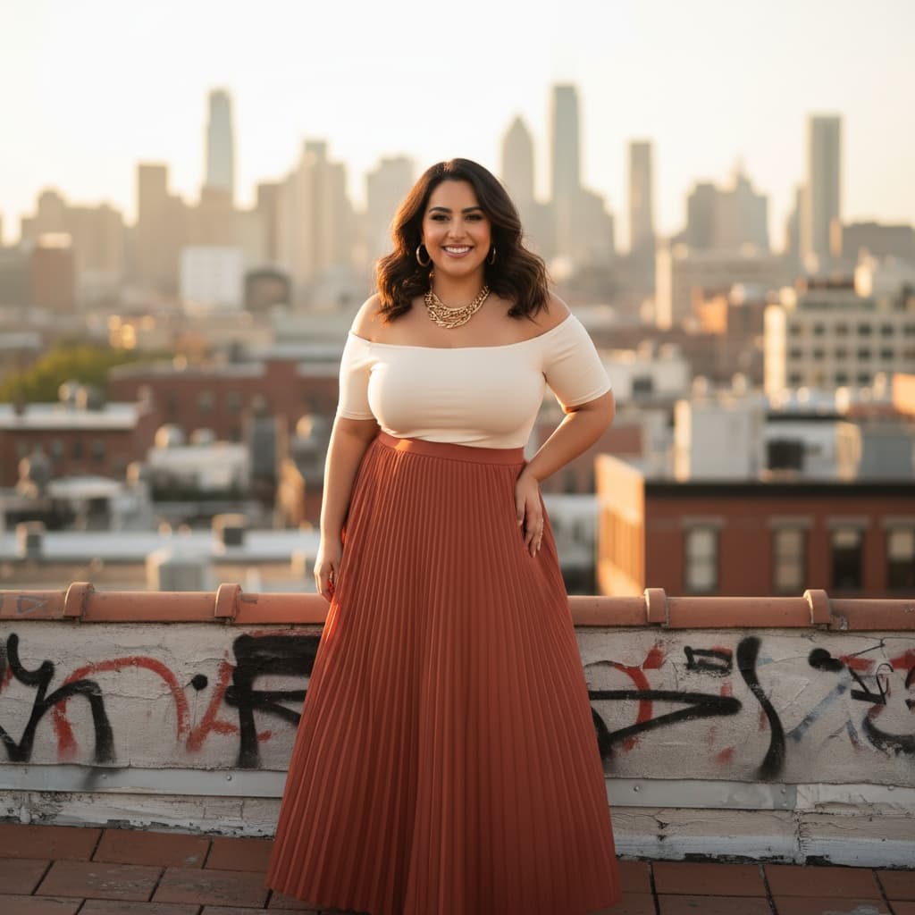 curve middle_eastern woman rooftop city skyline 27054585