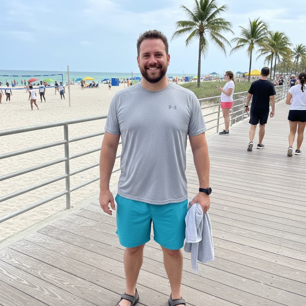 curve white man beach boardwalk active 33243066