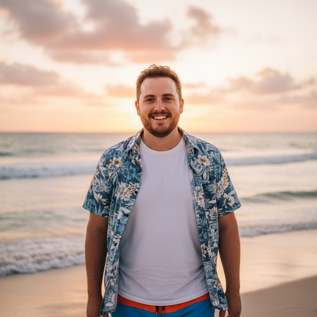 curve white man beach sunset golden hour 14316781