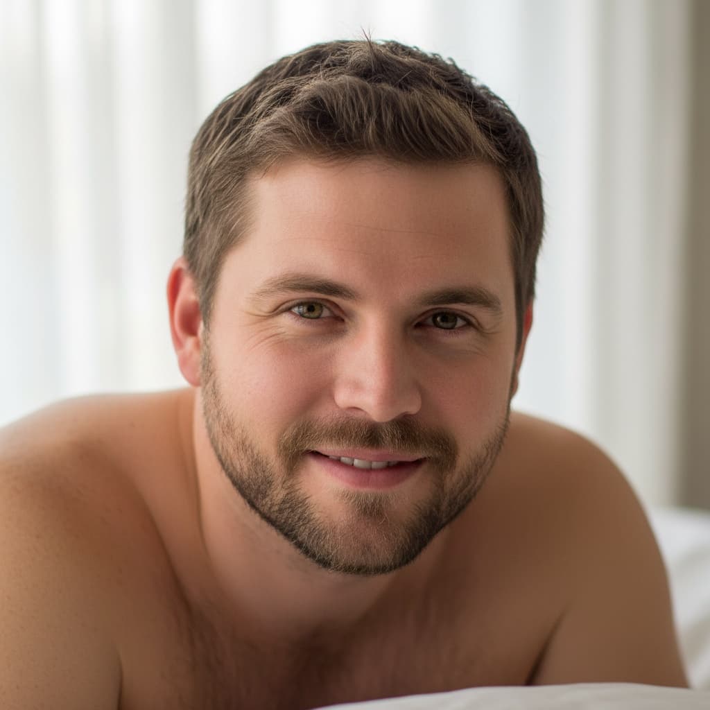 curve white man bed closeup intimate 68432630
