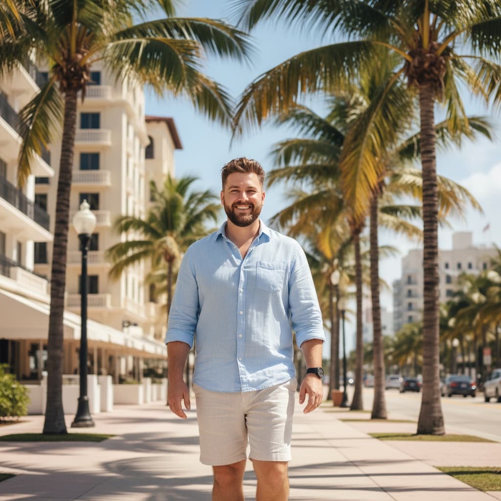 curve white man collins avenue palm trees 37965949